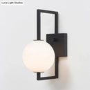 GobekUsa Modern Black Rectangular Wall Sconce with White Glass Orb Shade - 1 Bulb Metal Lighting