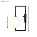 GobekUsa Modern Black Rectangular Wall Sconce with White Glass Orb Shade - 1 Bulb Metal Lighting