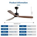 GobekUsa 52" Black Walnut Grain Ceiling Fan with LED Light & Remote Control