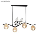 GobekUsa Minimalist Metal Wavy Island Pendant with 4-Light Black Hanging Lamp, Ball Glass Shade, and Bird Deco