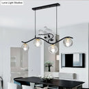 GobekUsa Minimalist Metal Wavy Island Pendant with 4-Light Black Hanging Lamp, Ball Glass Shade, and Bird Deco