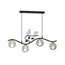 GobekUsa Minimalist Metal Wavy Island Pendant with 4-Light Black Hanging Lamp, Ball Glass Shade, and Bird Deco