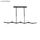 GobekUsa Modern Black Wavy Pendant Light - 7-Light White Glass Ceiling Island Lamp with Extendable Rods