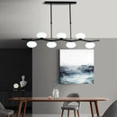 GobekUsa Modern Black Wavy Pendant Light - 7-Light White Glass Ceiling Island Lamp with Extendable Rods