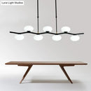 GobekUsa Modern Black Wavy Pendant Light - 7-Light White Glass Ceiling Island Lamp with Extendable Rods