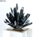 GobekUsa Black Agate Flower Crystal Art Desk Decoration on Crystal Base