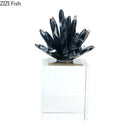 GobekUsa Black Agate Flower Crystal Art Desk Decoration on Crystal Base