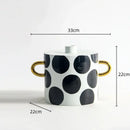 GobekUsa Black and White Dots Geometric Ceramic Vase: Home Decoration Handicraft Ornament