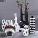 GobekUsa Elegant Striped Ceramic Vase TV Cabinet Crafts Hydroponic Home Decor Gift