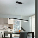 GobekUsa Sleek Black & White Ellipse Hanging Lamp - Simplicity 27"/35.5" L - LED Island Light Fixture for Dining Table