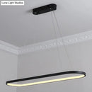 GobekUsa Sleek Black & White Ellipse Hanging Lamp - Simplicity 27"/35.5" L - LED Island Light Fixture for Dining Table