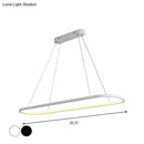 GobekUsa Sleek Black & White Ellipse Hanging Lamp - Simplicity 27"/35.5" L - LED Island Light Fixture for Dining Table