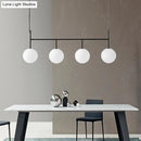 GobekUsa Contemporary Black Suspended Island Light Fixture with White Glass Orb and 4 Bulbs