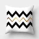 Modern black white & gold geometric stripes pillowcase living room by Decorbites