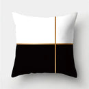 Modern black white & gold geometric stripes pillowcase living room by Decorbites