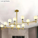 GobekUsa Modern 10-Head Orbit Chandelier Pendant, White Glass, Black/White/Gold, for Living Room Island Lighting