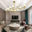 GobekUsa Modern 10-Head Orbit Chandelier Pendant, White Glass, Black/White/Gold, for Living Room Island Lighting