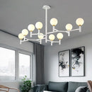 GobekUsa Modern 10-Head Orbit Chandelier Pendant, White Glass, Black/White/Gold, for Living Room Island Lighting