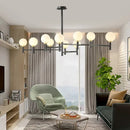 GobekUsa Modern 10-Head Orbit Chandelier Pendant, White Glass, Black/White/Gold, for Living Room Island Lighting