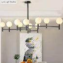 GobekUsa Modern 10-Head Orbit Chandelier Pendant, White Glass, Black/White/Gold, for Living Room Island Lighting