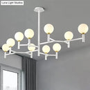 GobekUsa Modern 10-Head Orbit Chandelier Pendant, White Glass, Black/White/Gold, for Living Room Island Lighting