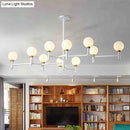 GobekUsa Modern 10-Head Orbit Chandelier Pendant, White Glass, Black/White/Gold, for Living Room Island Lighting