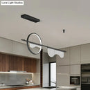 GobekUsa Contemporary LED Metal Island Pendant with Acrylic Wavy Design - Black Circle & Linear Down Lighting