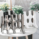 GobekUsa Ceramic Vase with Artificial Flowers | Modern Abstract Floral Living Room Decor