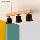 GobekUsa Modern Tapered Indoor Ceiling Light - 3 Heads Black/White Island Lighting with Wooden Beam