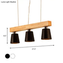 GobekUsa Modern Tapered Indoor Ceiling Light - 3 Heads Black/White Island Lighting with Wooden Beam
