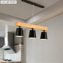 GobekUsa Modern Tapered Indoor Ceiling Light - 3 Heads Black/White Island Lighting with Wooden Beam