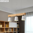 GobekUsa Modern Tapered Indoor Ceiling Light - 3 Heads Black/White Island Lighting with Wooden Beam