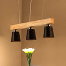 GobekUsa Modern Tapered Indoor Ceiling Light - 3 Heads Black/White Island Lighting with Wooden Beam