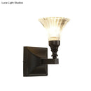 GobekUsa Modern Black Wide Flare Flush Mount Wall Sconce with Crystal Accent – Bedside Light Fixture