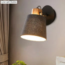 GobekUsa Modern Black Wood Wall Lamp with Barrel Fabric Shade - Wall Mounted