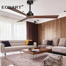 GobekUsa Black Wooden Ceiling Fan Modern Solidwood Remote Control 52" No Light