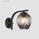 GobekUsa Modern Blown Glass Cup Sconce Wall Mounted Lighting - Blue/Green/Amber - 1 Head, Black/Gold Curved Arm - Bedside