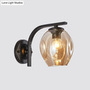 GobekUsa Modern Blown Glass Cup Sconce Wall Mounted Lighting - Blue/Green/Amber - 1 Head, Black/Gold Curved Arm - Bedside