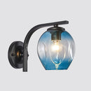 GobekUsa Modern Blown Glass Cup Sconce Wall Mounted Lighting - Blue/Green/Amber - 1 Head, Black/Gold Curved Arm - Bedside
