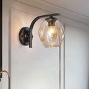 GobekUsa Modern Blown Glass Cup Sconce Wall Mounted Lighting - Blue/Green/Amber - 1 Head, Black/Gold Curved Arm - Bedside
