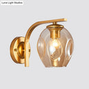 GobekUsa Modern Blown Glass Cup Sconce Wall Mounted Lighting - Blue/Green/Amber - 1 Head, Black/Gold Curved Arm - Bedside