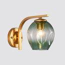 GobekUsa Modern Blown Glass Cup Sconce Wall Mounted Lighting - Blue/Green/Amber - 1 Head, Black/Gold Curved Arm - Bedside