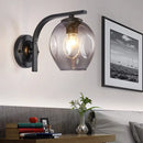 GobekUsa Modern Blown Glass Cup Sconce Wall Mounted Lighting - Blue/Green/Amber - 1 Head, Black/Gold Curved Arm - Bedside