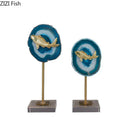 GobekUsa Blue Agate Golden Fish Statue on Crystal Base - Modern Room Decor