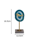GobekUsa Blue Agate Golden Fish Statue on Crystal Base - Modern Room Decor