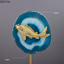 GobekUsa Blue Agate Golden Fish Statue on Crystal Base - Modern Room Decor
