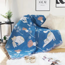 GobekUsa Cartoon Cat Double-Sided Sofa Blanket with Tassels - Modern Cute Dustproof Cover for Double Beds and Sofas