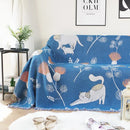 GobekUsa Cartoon Cat Double-Sided Sofa Blanket with Tassels - Modern Cute Dustproof Cover for Double Beds and Sofas