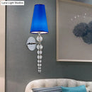 GobekUsa Modern Clear Crystal Glass Cone Wall Sconce Light, 1 Head Blue Lighting Fixture, 19"/26.5" Tall