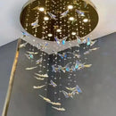GobekUsa Butterfly Crystal Chandelier for High Ceilings - Modern Staircase Pendant Lighting